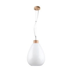 Piro Pendant Lamp 1xE27 Max.60W Oiled Oak/Transparent PVC Cable/White Glass 9824074