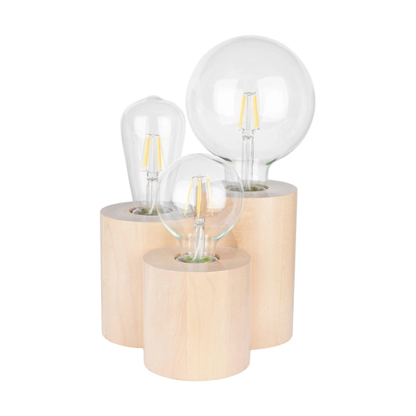 Okrągła lampa stołowa Vincent 3xE27 maks. 15W drewno brzozowe/kabel z czarnej tkaniny 2266360