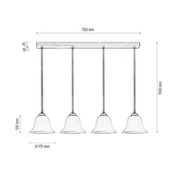 Lampa Wisząca Anna 4xE27 Max.60W Dąb Olejowany/Przezroczysty Kabel PCV/Szkło Białe 17940474