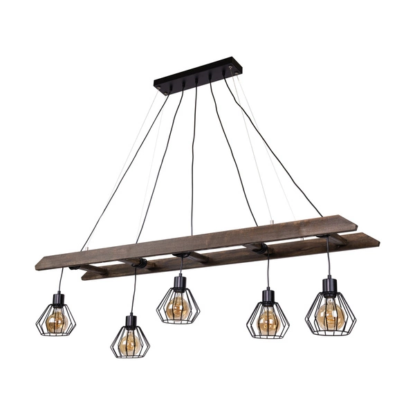 Eskalo Pendant Lamp 5xE27 Max.60W Stained Pine on Walnut/Black Metal/Black PVC Cable 7229556