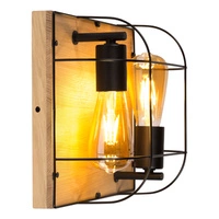 Netuno Wall/Ceiling Lamp 2xE27 Max.15W LED Oiled Oak/Black Metal 92042274