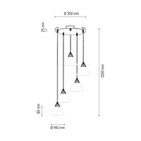 Lampa wisząca Prahas 5xE14 maks. 40W chromowany metal/przezroczysty kabel PVC/białe szkło 17950528