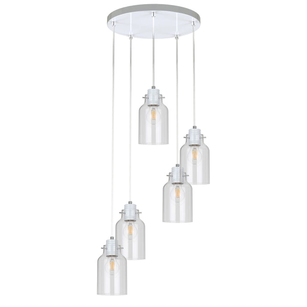 Alessandro Pendant Lamp 5xE27 Max.60W White Metal/Transparent PVC Cable/Transparent Glass 1760502
