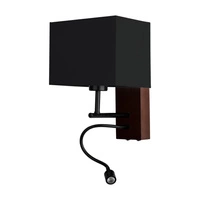 Lampa do sypialni 1xE27 + giętki LED do czytania 4000K 2,5W Drewno bukowe orzech czarny abażur 5732976