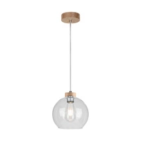 Lampa Wisząca Laguna Wood 1xE27 Max.60W Dąb Olejowany/Przezroczysty Kabel PCV/Przezroczyste Szkło 18710174