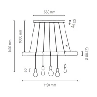 Trabo Long Lampa Wisząca 5xE27 Max.60W Sosna Bejcowana/Czarny 69304504