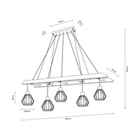 Eskalo Pendant Lamp 5xE27 Max.60W Stained Pine Brown/Black Metal/Black PVC Cable 7229551
