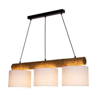 Lampa Wisząca Pino Mix 3xE27 Max.40W Bejcowana Sosna Brązowa/Czarny Metal/Czarny Kabel PCV/Klosz z Białej Tkaniny 6760169404