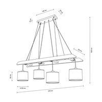 Lampa wisząca Eskalo 4xE27 maks. 25W barwiona sosna na orzechu/czarny metal/czarny kabel PVC/naturalny len z czarną wstążką abażur 7739456