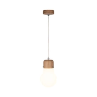 Lampa wisząca z drewna żarnikowego 1xE27 Max.60W Dąb olejowany/Przezroczysty kabel PVC/Białe szkło 2811174