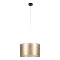 Lampa Wisząca Nevoa 1xE27 Maks. 60W Czarny Metal/Przezroczysty Kabel PCV/Klosz ze Złotej Tkaniny 154940104