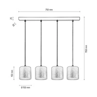 Lampa Wisząca Ora 4xE27 Maks. 25W Czarny Metal/Przezroczysty Kabel PCV/Klosz ze Złotej Tkaniny 962041421