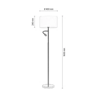 Lampa podłogowa Eros 1xE27 Max.60W 1xLED Zintegrowana 160lm 3000K 3W Chrom Metal/Czarny klosz z tkaniny/Przezroczysty kabel PVC 1233128