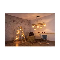 Lampa podłogowa Eskalo 4xE27 maks. 15W LED barwiona sosna brązowa/czarny metal/czarny kabel PVC/naturalny len z czarnym kloszem wstążkowym 1239451