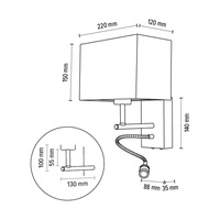 Lampa ścienna SONAR 1xE27 + LED do czytania 4000K 2,5W Drewno buko orzech Szary abażur 5733976