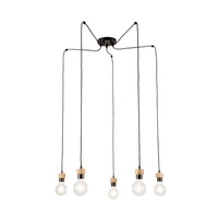Lampa wisząca Clarte 5xE27 maks. 60W Dąb olejowany/Czarny metal/Czarny kabel z tkaniny 3491504