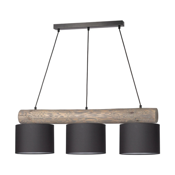 Lampa wisząca Pino Mix 3xE27 maks. 40W barwiona sosna szara/czarny metal/czarny kabel PVC/antracytowy klosz z tkaniny 6760489404