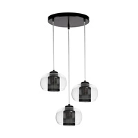 Lampa wisząca Cordia 3xE14 Max.9W Czarny metal/Przezroczysty kabel PVC/Czarny klosz z tkaniny/Szkło przezroczyste 1192334A1028