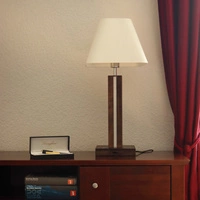 Poczwórna lampa stołowa 1xE27 Max.25W 2xLED 24V zintegrowana 980lm 3000K 10,5W drewno bukowe orzechowe/czarny kabel z tkaniny/biały klosz z tkaniny z dotykowym ściemniaczem 7451976