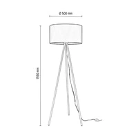 Lampa podłogowa na statywie 1xE27 maks. 40W biały metal/przezroczysty kabel PVC/abażur z czarnej tkaniny 1523002