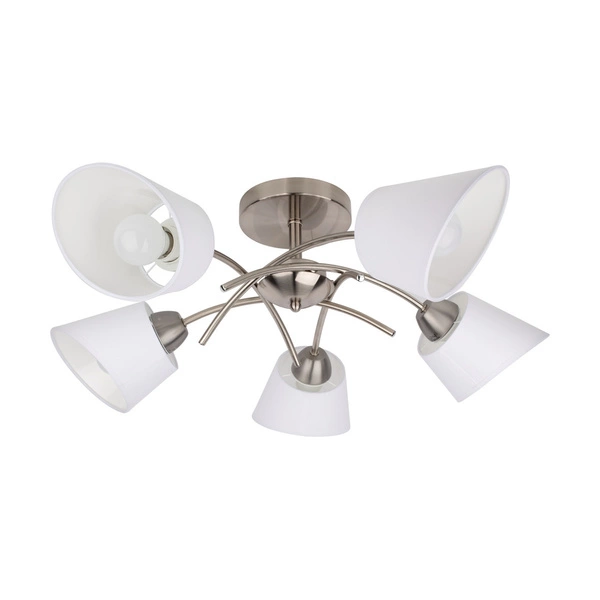 Mette Ceiling Lamp 5xE27 Max.40W Satin Metal/White Fabric Shade 8341527