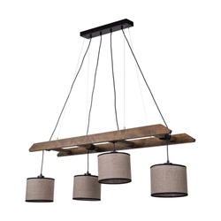 Lampa wisząca Eskalo 4xE27 maks. 25W barwiona sosna na orzechu/czarny metal/czarny kabel PVC/naturalny len z czarną wstążką abażur 7739456