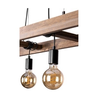 Lampa Wisząca Eskalo 4xE27 Max.60W Bejcowana Sosna na Orzechu/Czarnym Metalu/Czarnym Kablu PCV 7219456