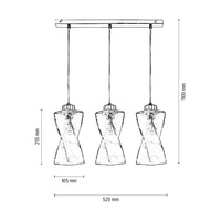 Lampa wisząca Twist 3xE27 Max.25W Metal Chrom/Przezroczysty kabel PVC/Przezroczyste szkło 13620328