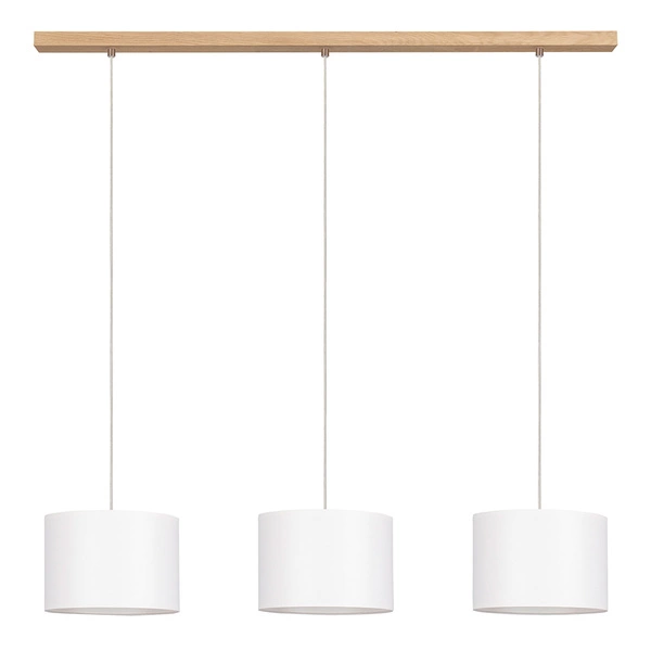Lampa Wisząca Dove 3xE27 Max.40W Dąb Olejowany/Przezroczysty Kabel PCV/Abażur z Białej Tkaniny 16380374