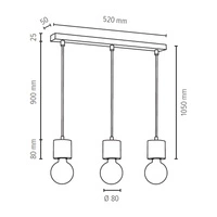 Lampa Wisząca Pino 3xE27 Max.60W Naturalna Sosna/Czarny Metal/Czarny Kabel PCV 7161350