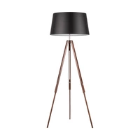 Lampa podłogowa na statywie 1xE27 maks. 60W drewno bukowe z orzecha włoskiego/przezroczysty kabel PVC/abażur z czarnej tkaniny 6025076