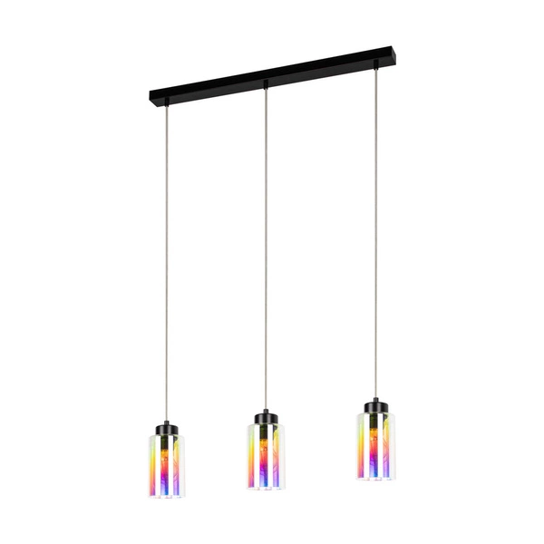Lampa Wisząca Meno 3xE27 Max.60W Czarny Metal/Przezroczysty Kabel PCV/Wielokolorowe Szkło 1030420220760