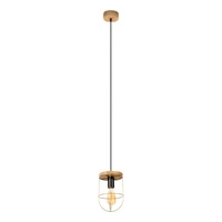 Lampa Wisząca Netuno 1xE27 Max.60W Bejcowana Sosna Brązowa/Czarny Metal/Czarny Kabel PCV/Złoty Metal 1811059151
