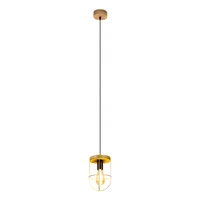 Lampa Wisząca Netuno 1xE27 Max.60W Bejcowana Sosna Brązowa/Czarny Metal/Czarny Kabel PCV/Złoty Metal 1811059151