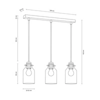 Lampa wisząca Alessandro 3xE27 Max.60W Drewno bukowe orzechowe/Czarny metal/Czarny kabel PVC/Szkło przezroczyste 1030421520867