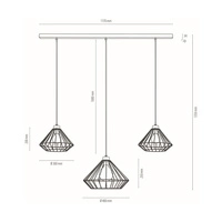 Lampa wisząca Raquelle 3xE27 maks. 60W Dąb olejowany/Czarny metal/Czarny kabel PCV 187319304