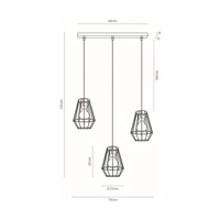 Endorfina Lampa Wisząca 3xE27 Maks. 60W Dąb Olejowany/Czarny Metal/Czarny Kabel PCV 1321304