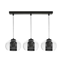 Lampa wisząca Cordia 3xE14 Max.9W Czarny metal/Przezroczysty kabel PVC/Czarny klosz z tkaniny/Szkło przezroczyste 1192304A1028
