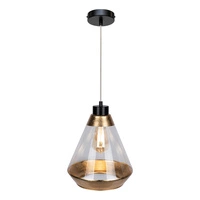 Lampa Wisząca Mistral 1xE27 Max.60W Czarny Metal/Przezroczysty Kabel PCV/Złote-Przezroczyste Szkło 15820104