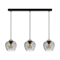 Lampa Wisząca Praia 3xE27 Maks. 60W Dąb Olejowany/Czarny Metal/Czarny Kabel PCV/Szkło Dymne 5500060