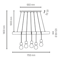 Trabo Pino Lampa Wisząca 5xE27 Max.60W Sosna Bejcowana/Czarny PCV/Czarny 69315551