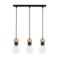 Clarte Pendant Lamp 3xE27 Max.60W Oiled Oak/Black Metal/Black Fabric Cable 3271304