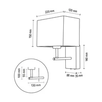 Sonar Wall Lamp 1xE27 Max.25W Walnut Beech Wood/Black Metal/Black Fabric Shade 5722976