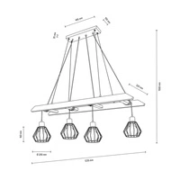 Lampa Wisząca Eskalo 4xE27 Max.60W Bejcowana Sosna Brązowa/Czarny Metal/Czarny Kabel PCV 7229451