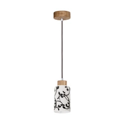 Lampa Wisząca Bosco 1xE27 Max.60W Dąb Olejowany/Antracytowy Kabel Tkaninowy/Biało-Czarne Szkło 1701174G0758
