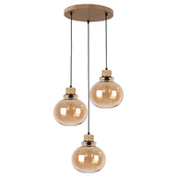Serena Pendant Lamp 3xE27 Max.60W Oiled Oak/Black PVC Cable/Brown Glass 9741374