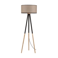 Lampa podłogowa Panda 1xE27 maks. 60W drewno czarno-brzozowe/czarny kabel PVC/naturalny len z czarnym kloszem wstążkowym 6016408310025
