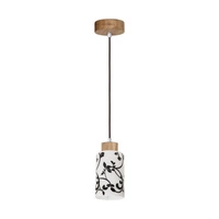 Lampa Wisząca Bosco 1xE27 Max.60W Dąb Olejowany/Antracytowy Kabel Tkaninowy/Biało-Czarne Szkło 1701174G0758