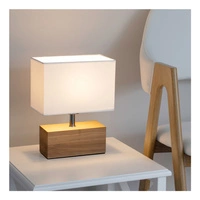 Lampa stołowa Theo 1xE27 maks. 25W Dąb olejowany/Czarny kabel PCV/Klosz z białej tkaniny 7462174