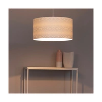Lampa wisząca Leila 1xE27 maks. 60W chromowany metal/przezroczysty kabel PVC/wielokolorowy papier + klosz z PCV z wzorem drewna 3562028